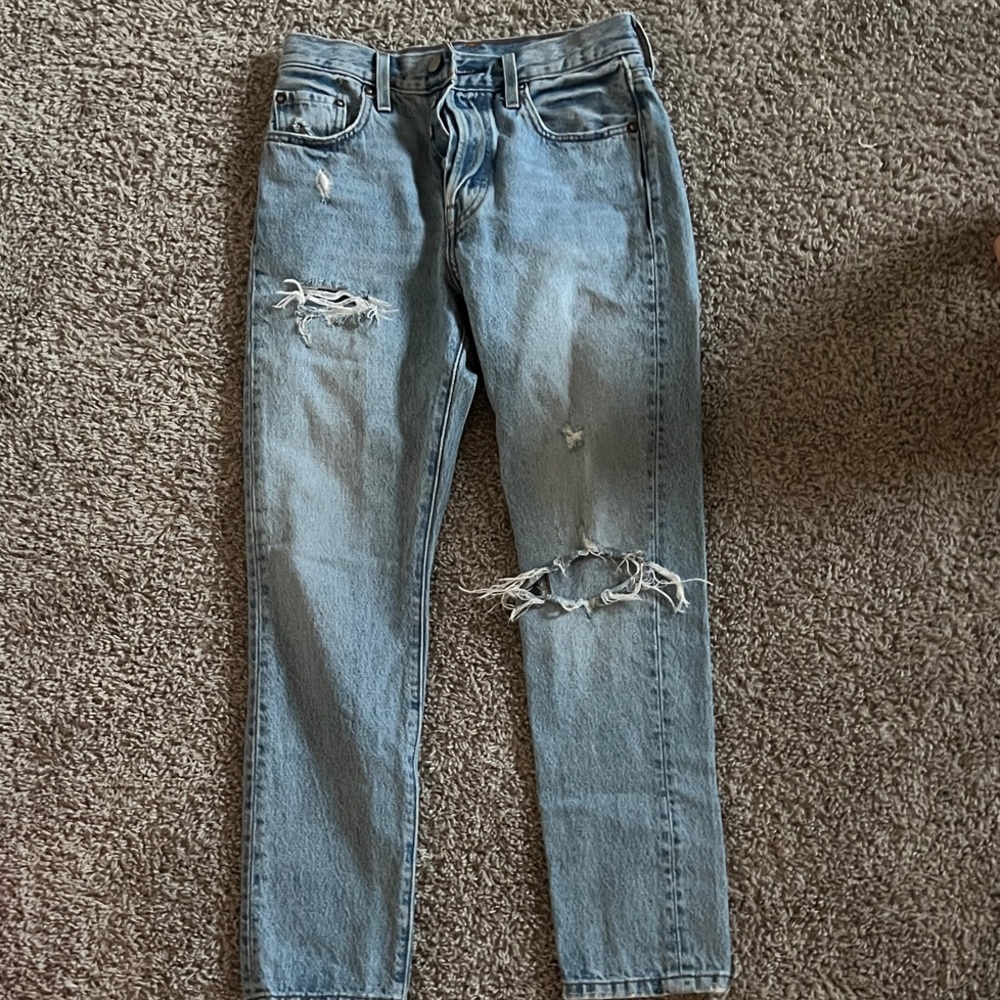 Levi's Light Blue Straight Leg Distressed Jeans